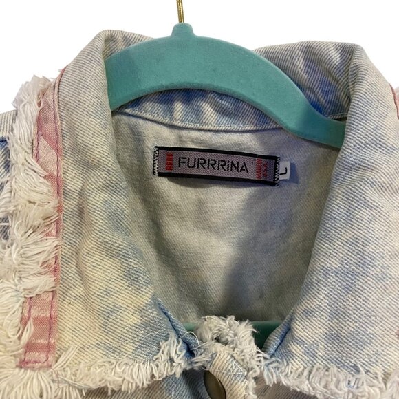 Vintage Furrina Cropped Lightwash Denim Jacket Size L - Picture 4 of 12
